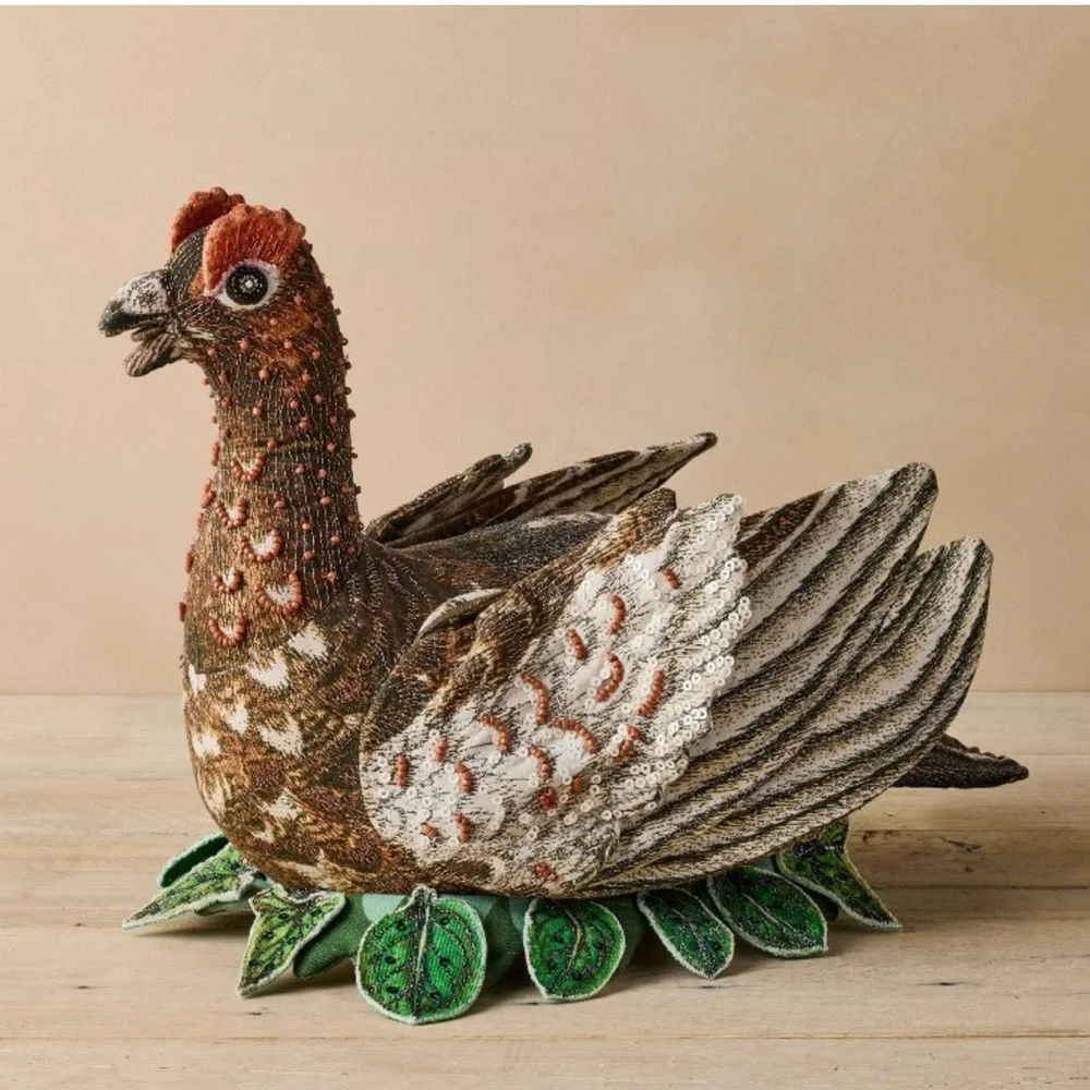 John Derian Beaded Grouse Pillow